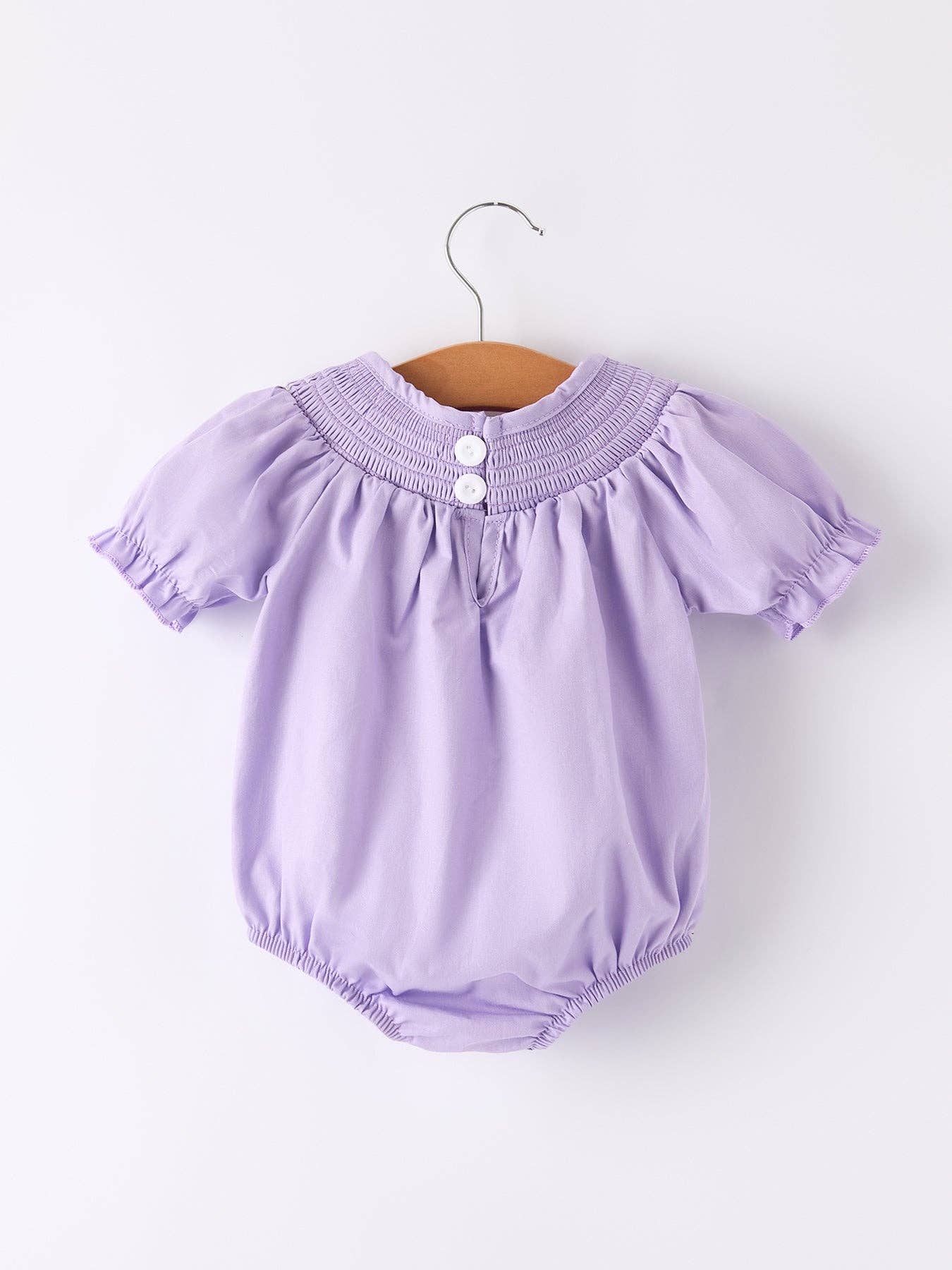 Girls Butterfly Smocking Embroidered Purple Romper