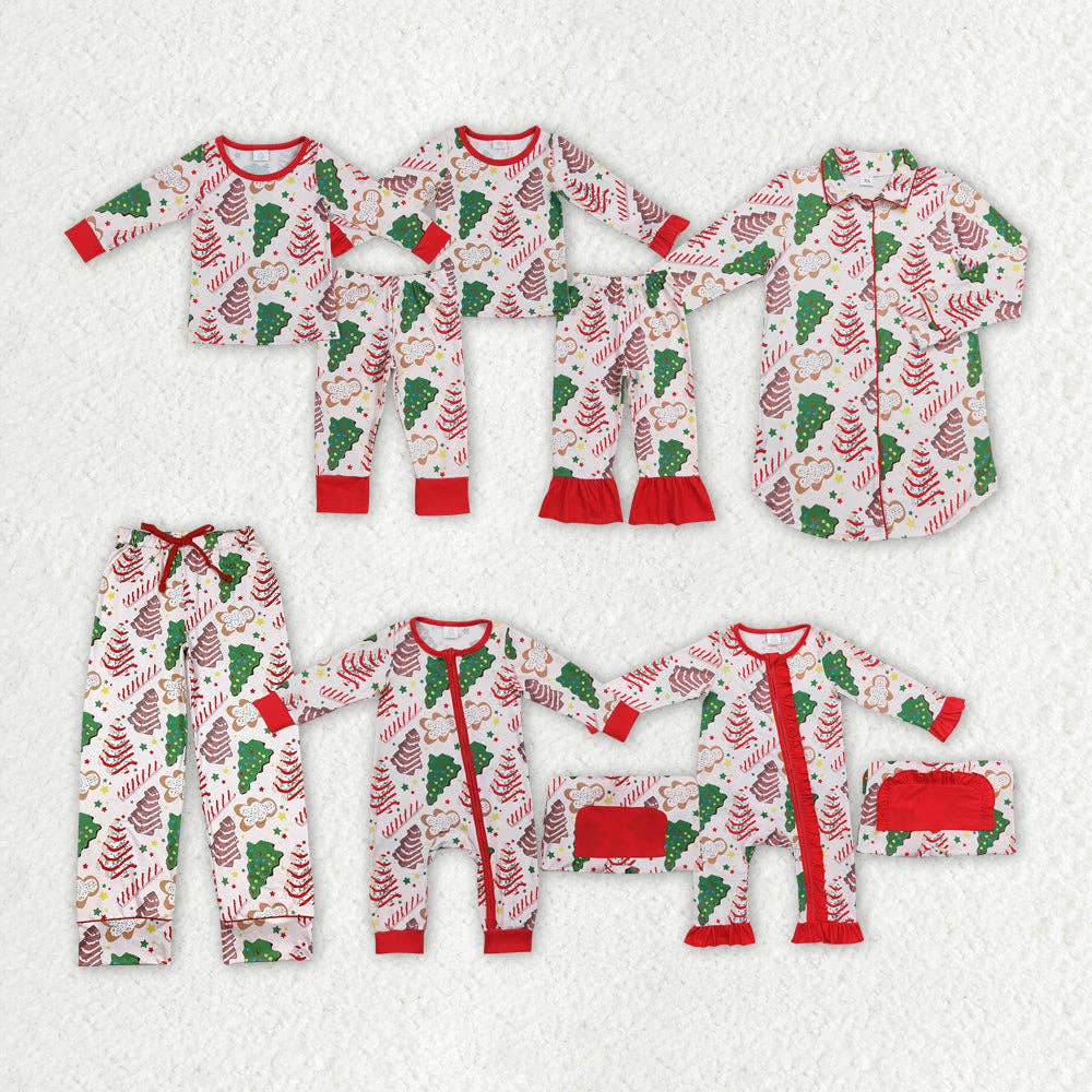 Family Christmas Tree Cake Shirt Pants Bamboo Rompers Pajamas Clothes