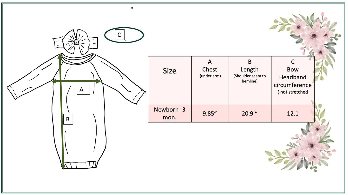 Infant Girls Pink Bows Baby Gown and Bow Headband Set