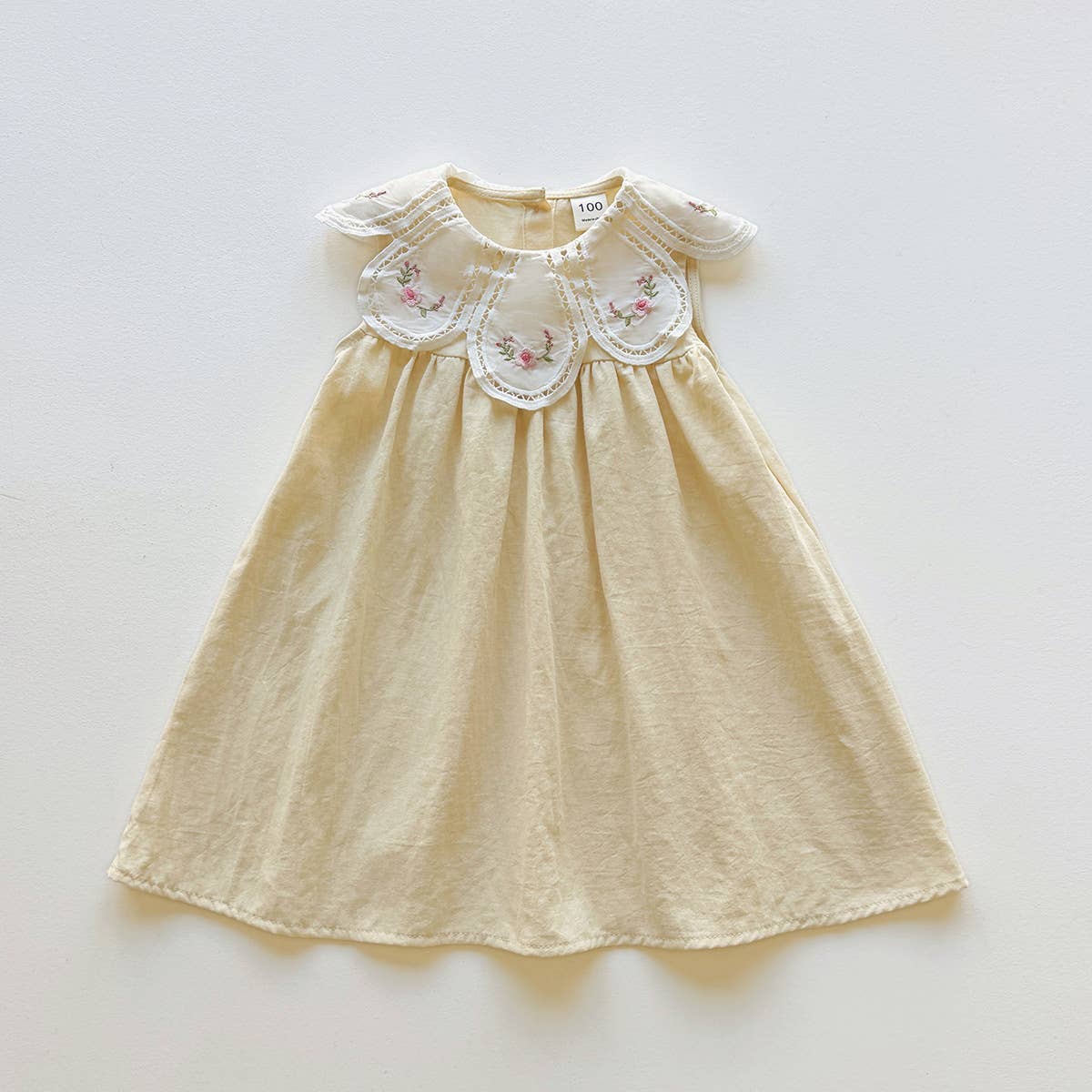Girls Embroidered Collar Puff Sleeve Princess Dress