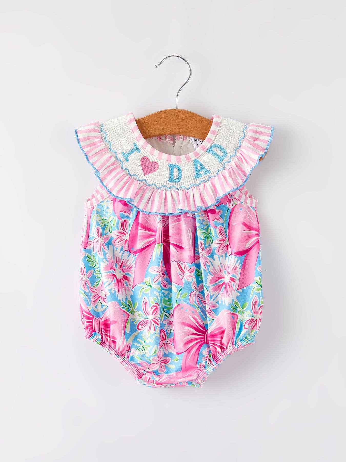 “I ❤ DAD”Embroidery Smocking Baby Girls Romper