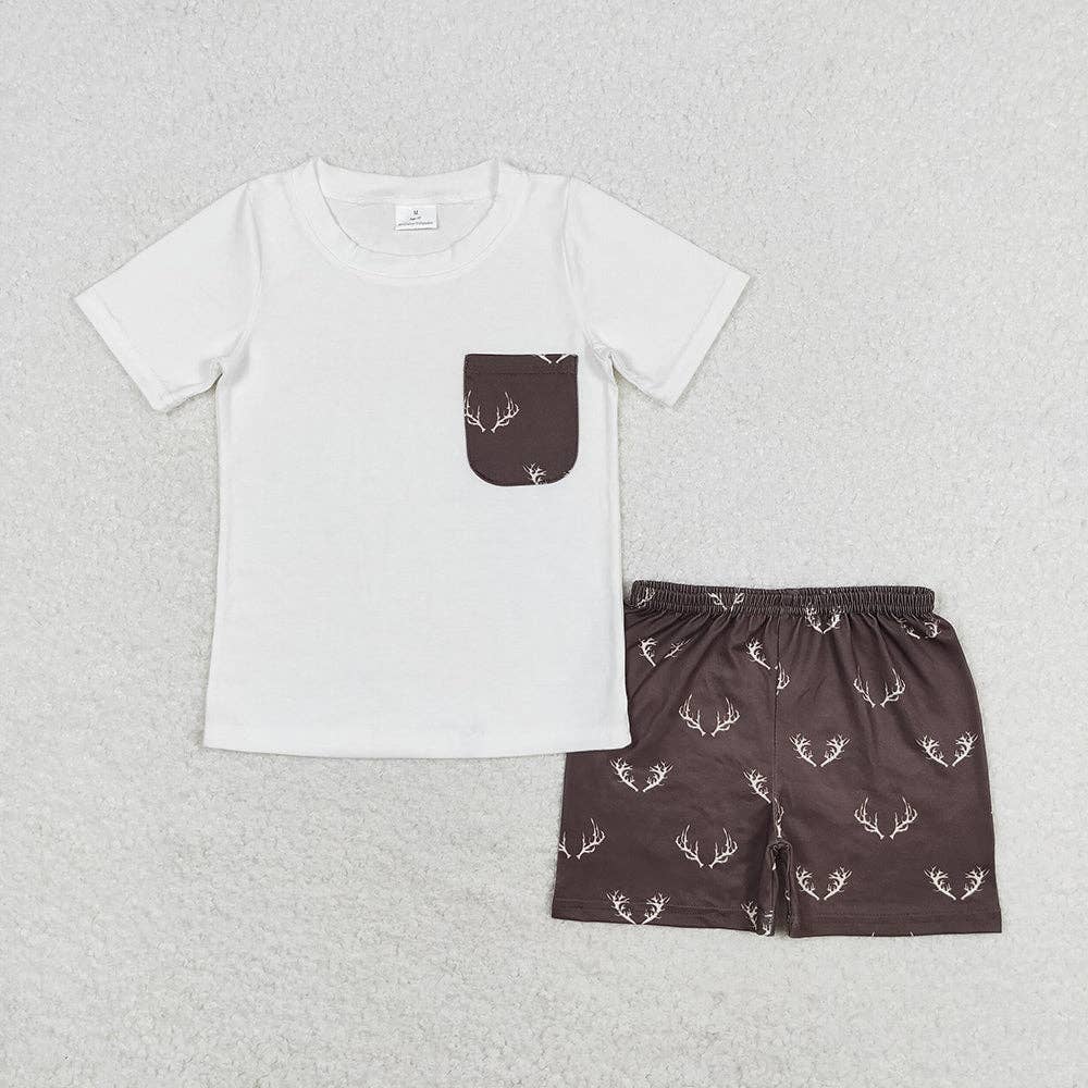 Baby Boys Pocket Short Sleeve Tee Shirts Tops Deer Shorts Clothes Sets