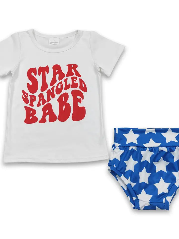 Star Spangled Babe 4th of July Baby Girls Bummies Set