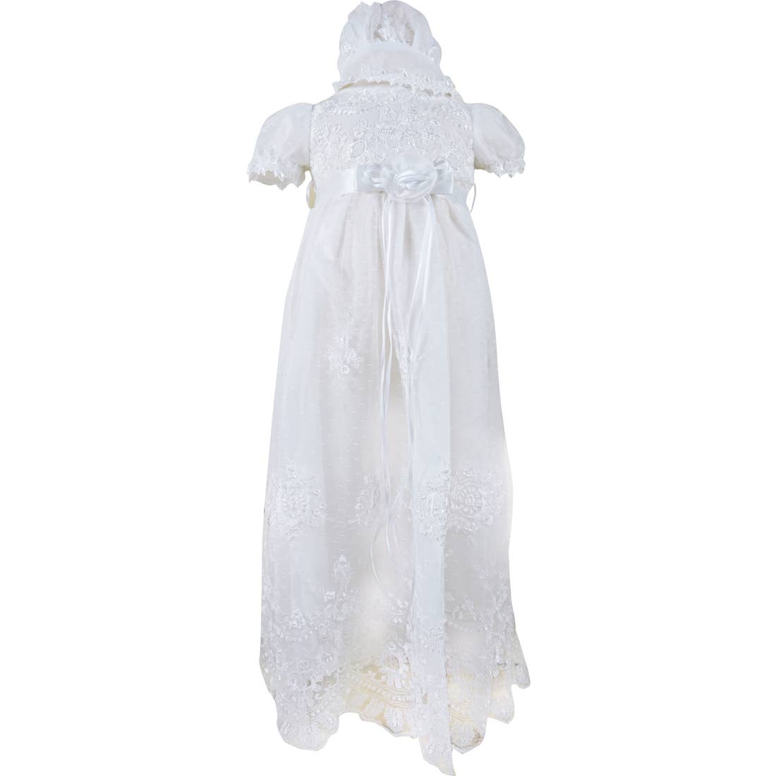 Infant Girls Christening Baptism Lace Dress With Bonnet