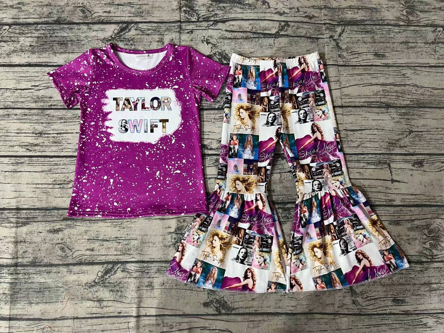 Girls Singer Purple Top Flare Pant Clothes Set