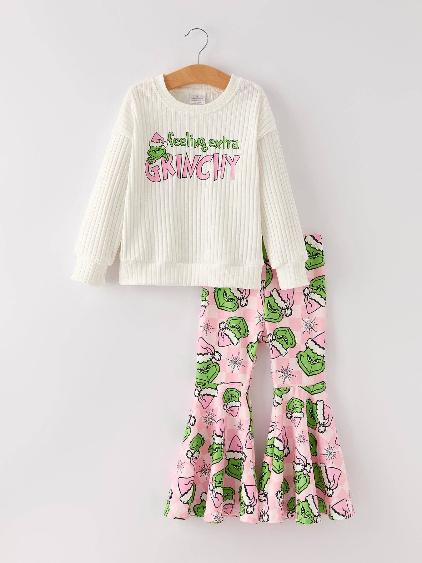 Christmas Print Top & Bell Bottom Pants Set for Kids | Holiday Fashion Outfit