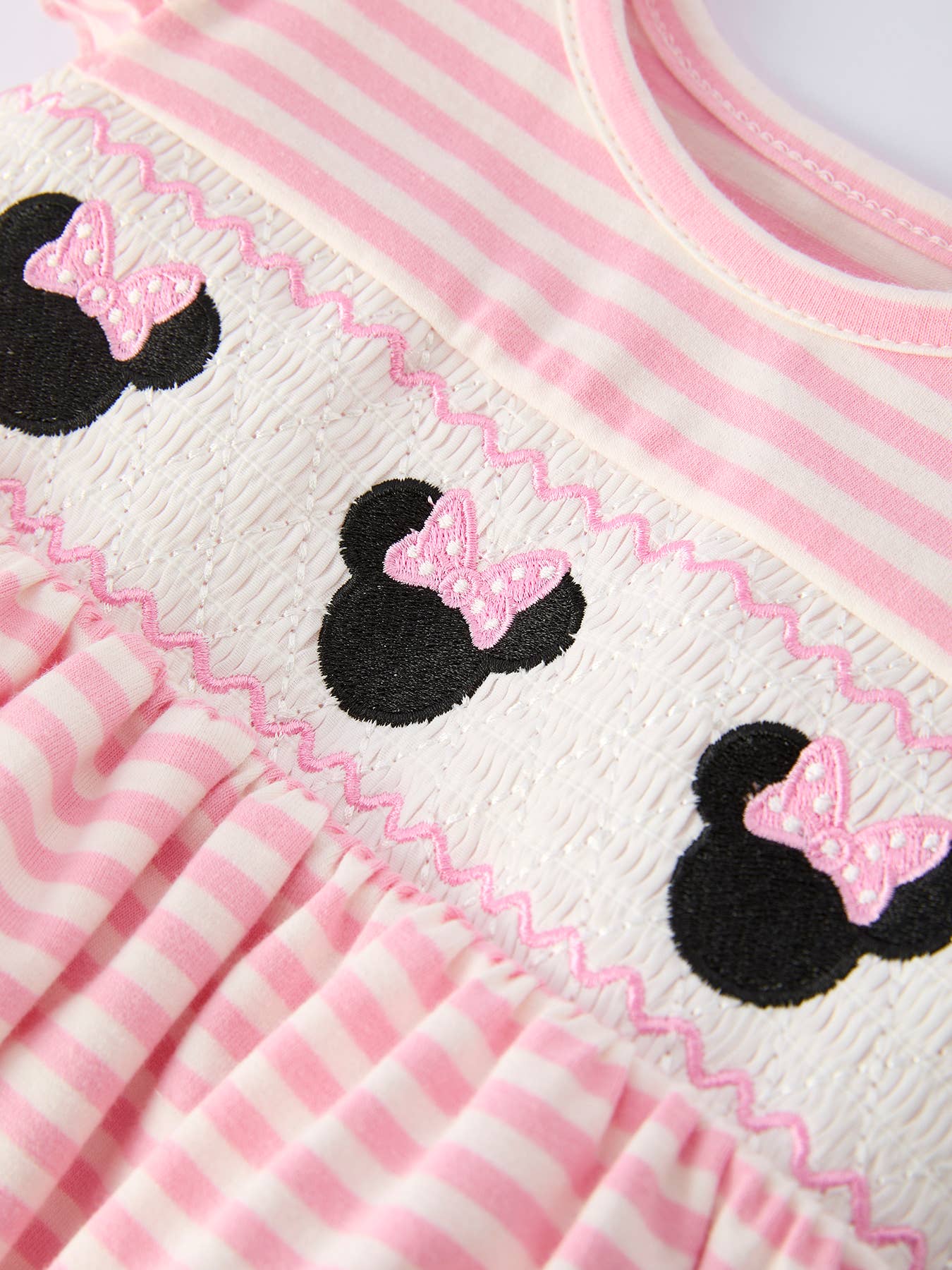 Stripe Girls Romper Bow Smocked Ruffle Sleeve
