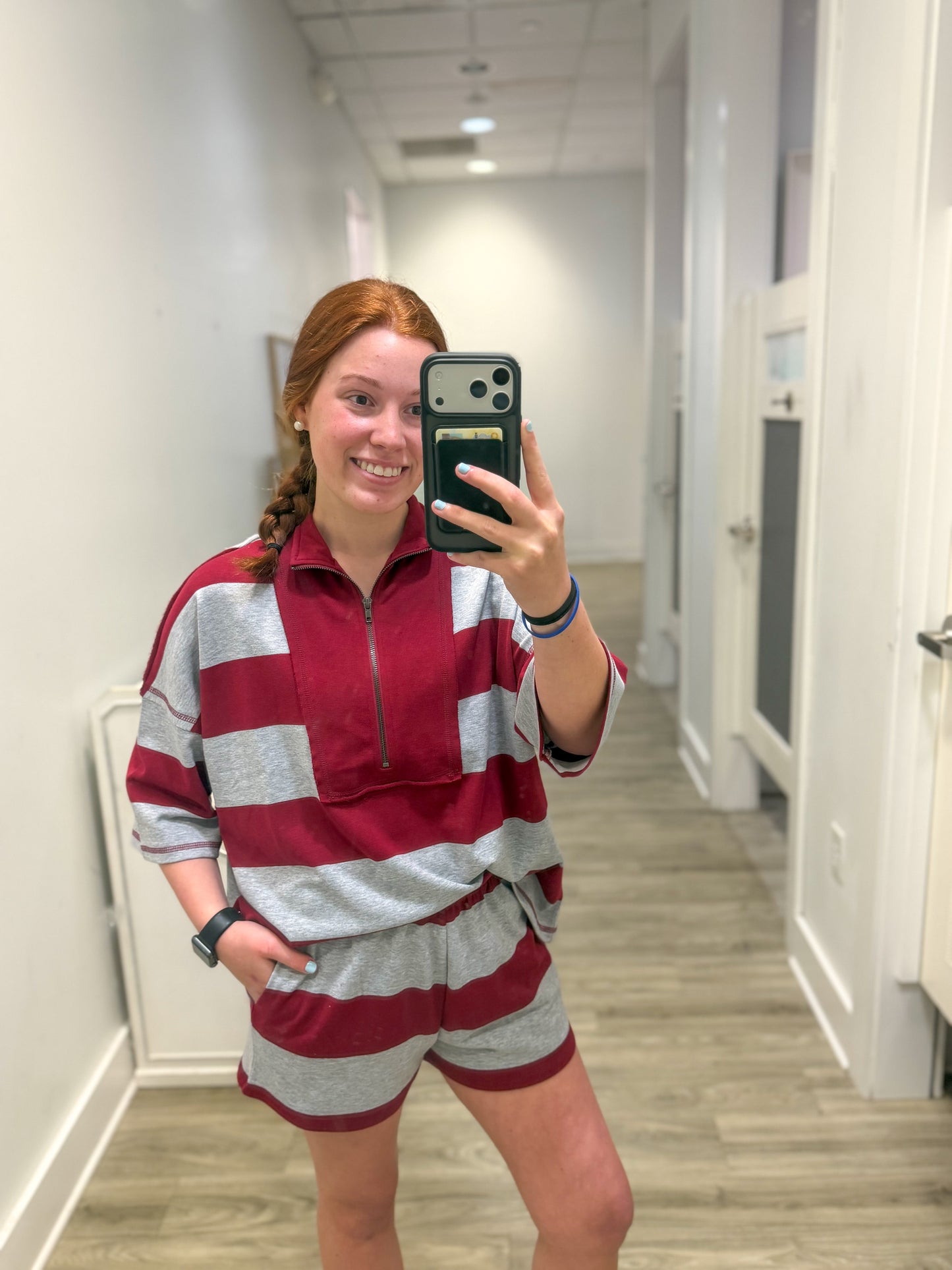 Frenchterry Striped Half Zip Top and Short Set