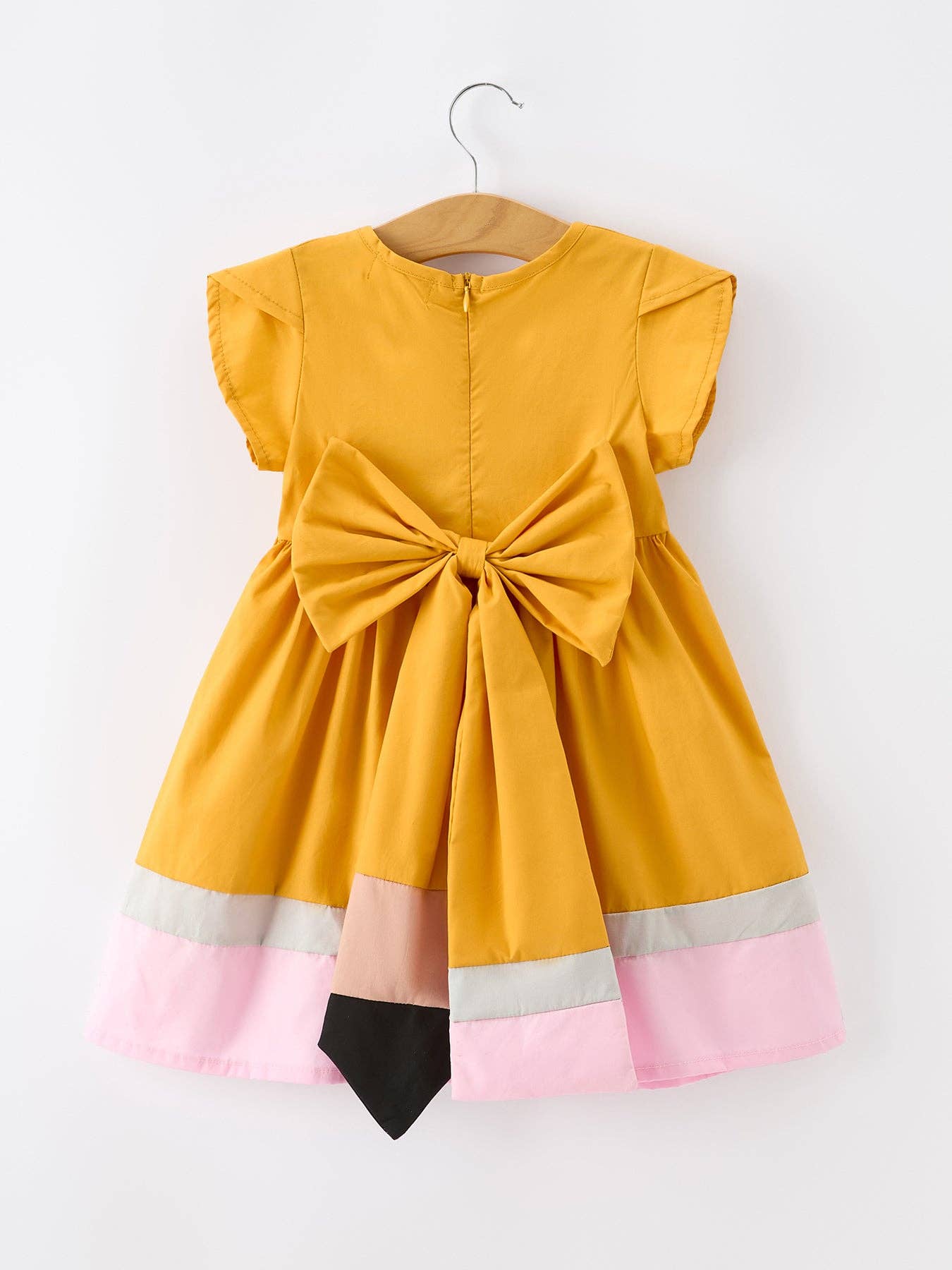 Back To School Pencil Girls Dress Color Block Bow Dress