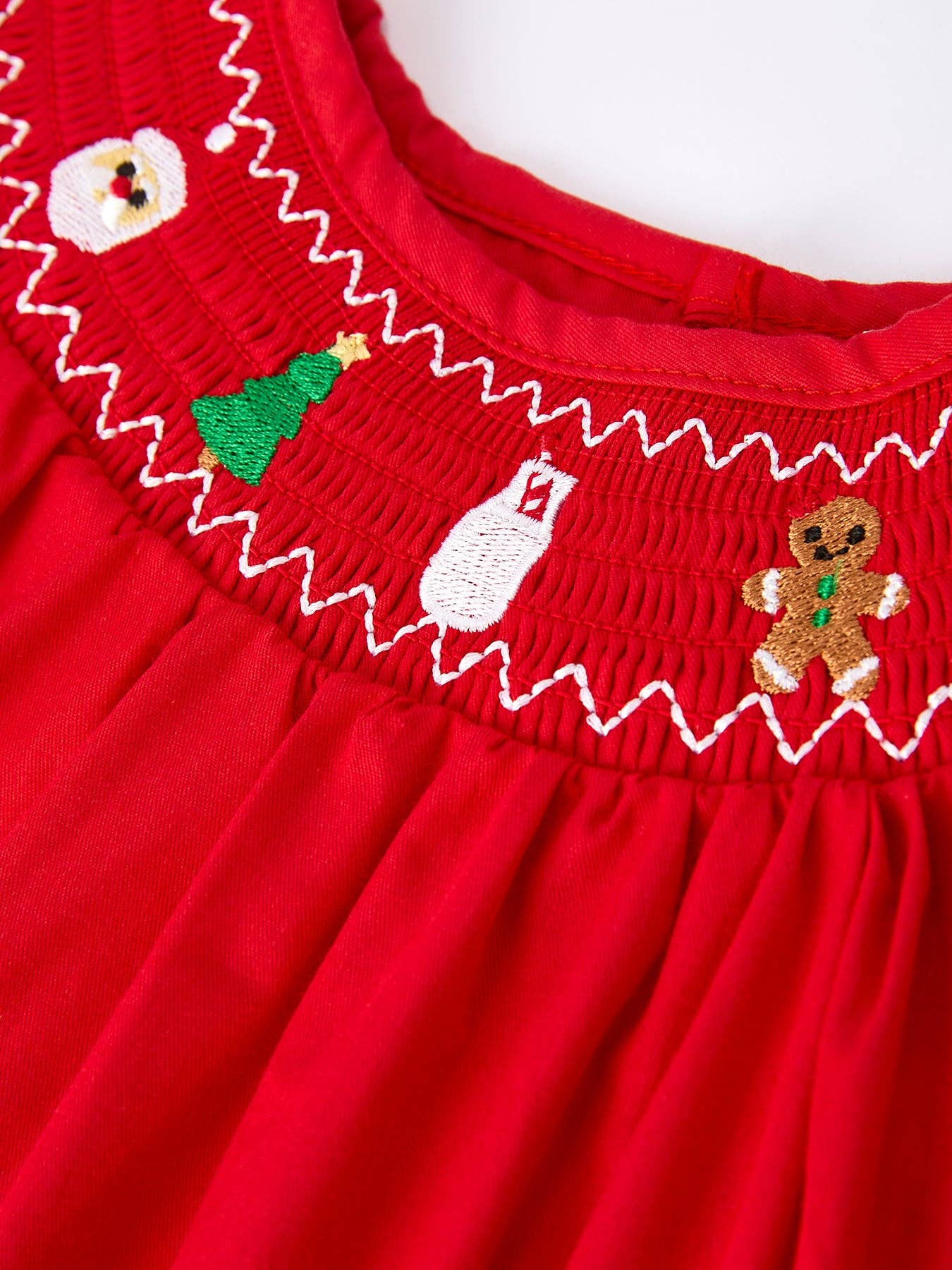 Christmas Gingerbread Embroidery Red Girls Dress with Bow