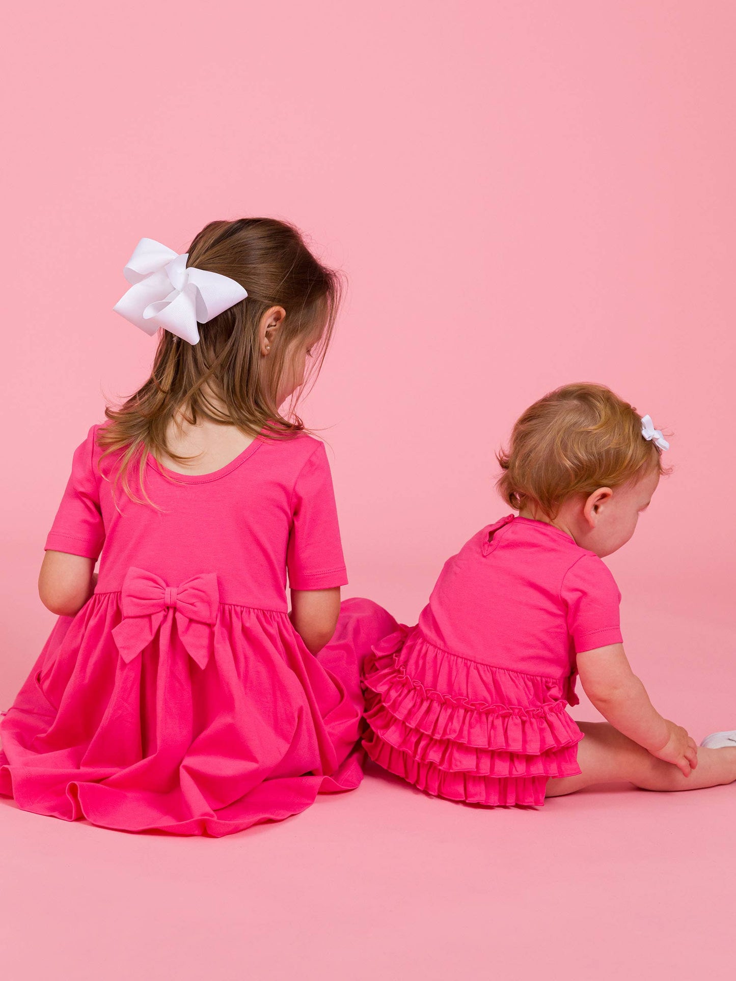 Baby Girls Hot Pink Knit Short Sleeve Bow Bubble Romper