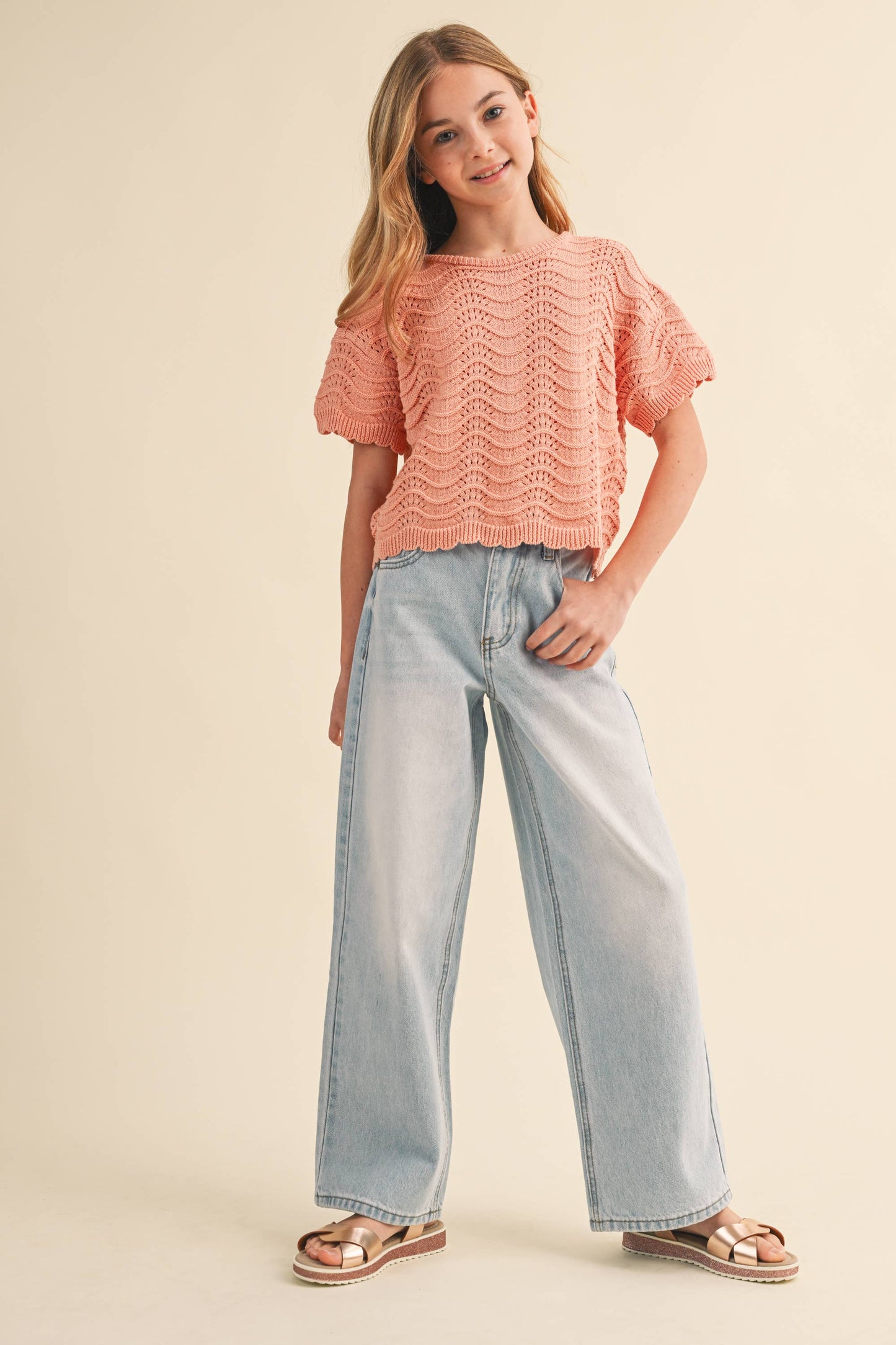 TWEEN KIDS GIRLS WIDE LEG DENIM PANTS (7-14)