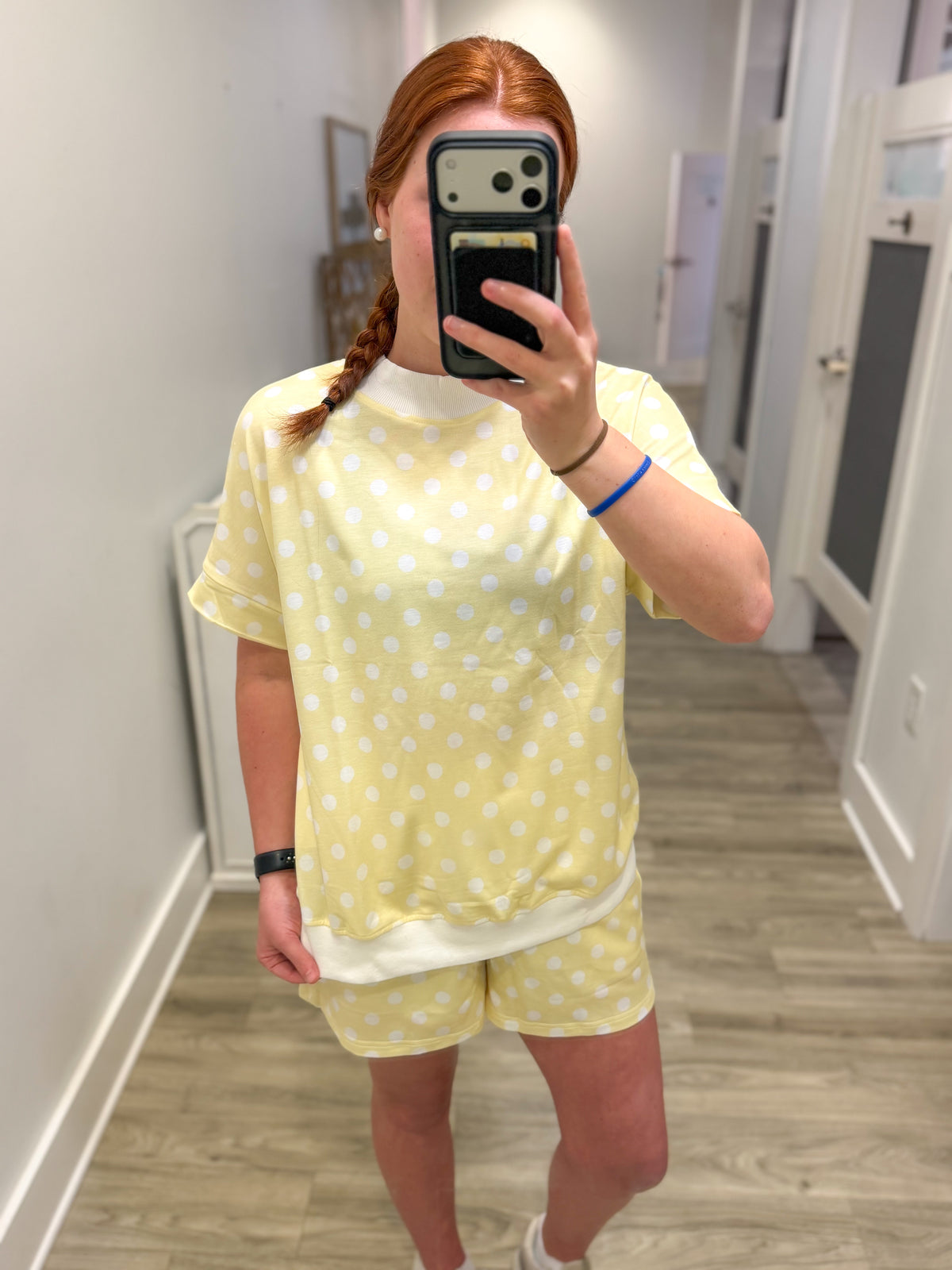 Yellow Polka Mock Neck Set