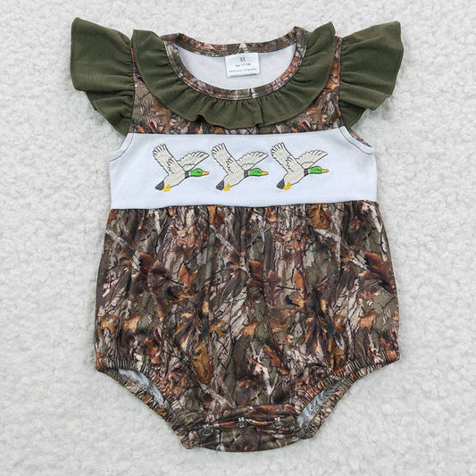 Baby Girls Camo Mallard Duck Embroidery Rompers