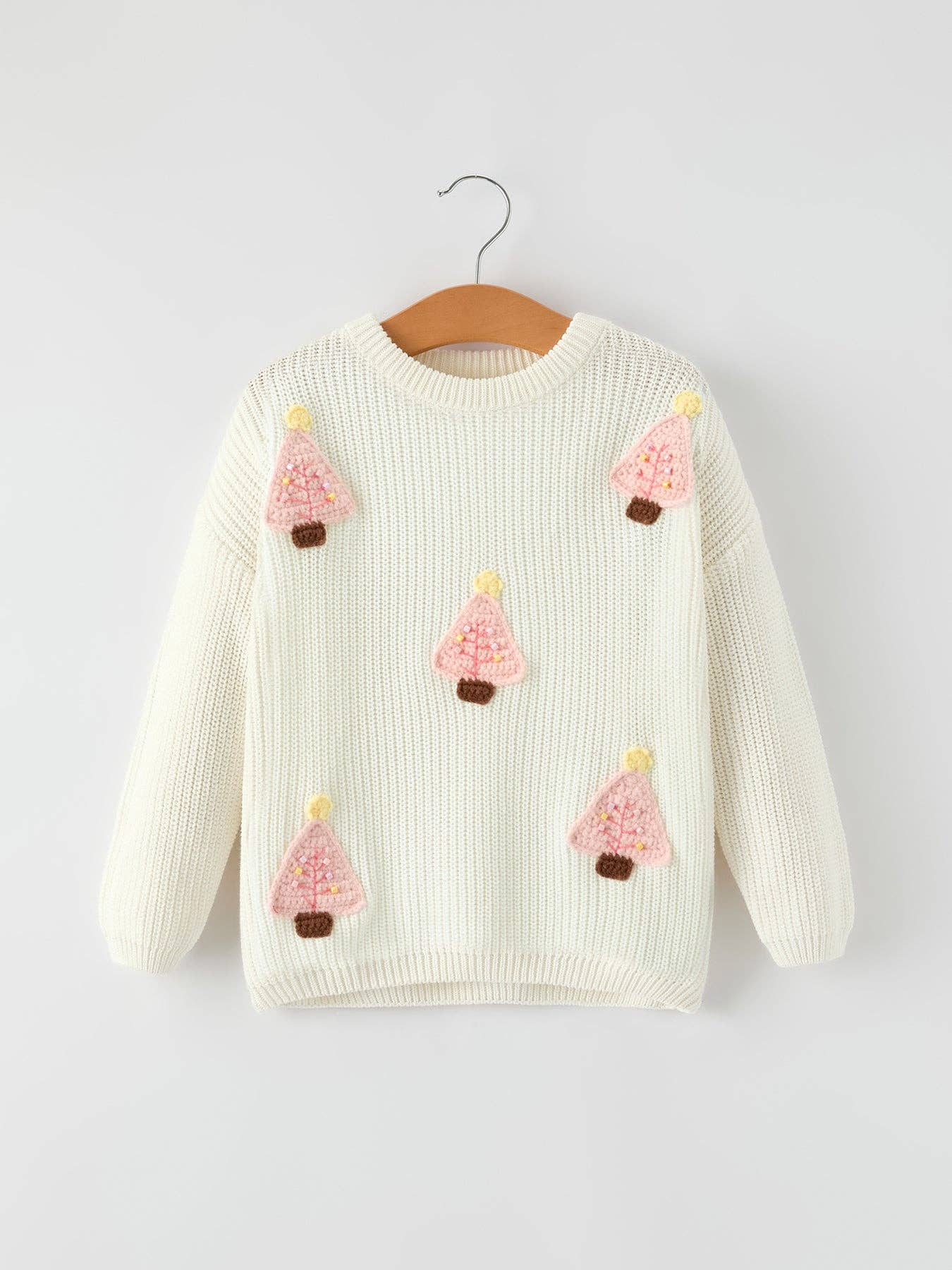 Winter Cute Christmas Tree Sweater: Pink Christmas Tree Embroidery
