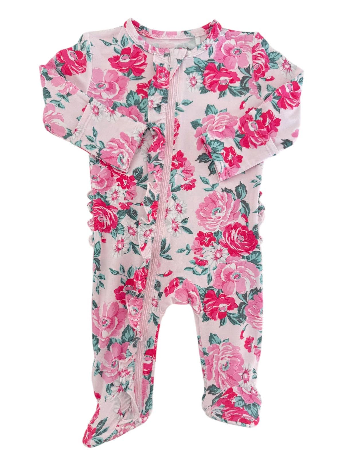 2-Way Zip Ruffle Footie, Pink Splendor