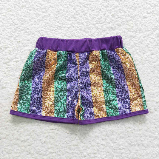 Baby Girls Purple Green Gold Sequin Shorts