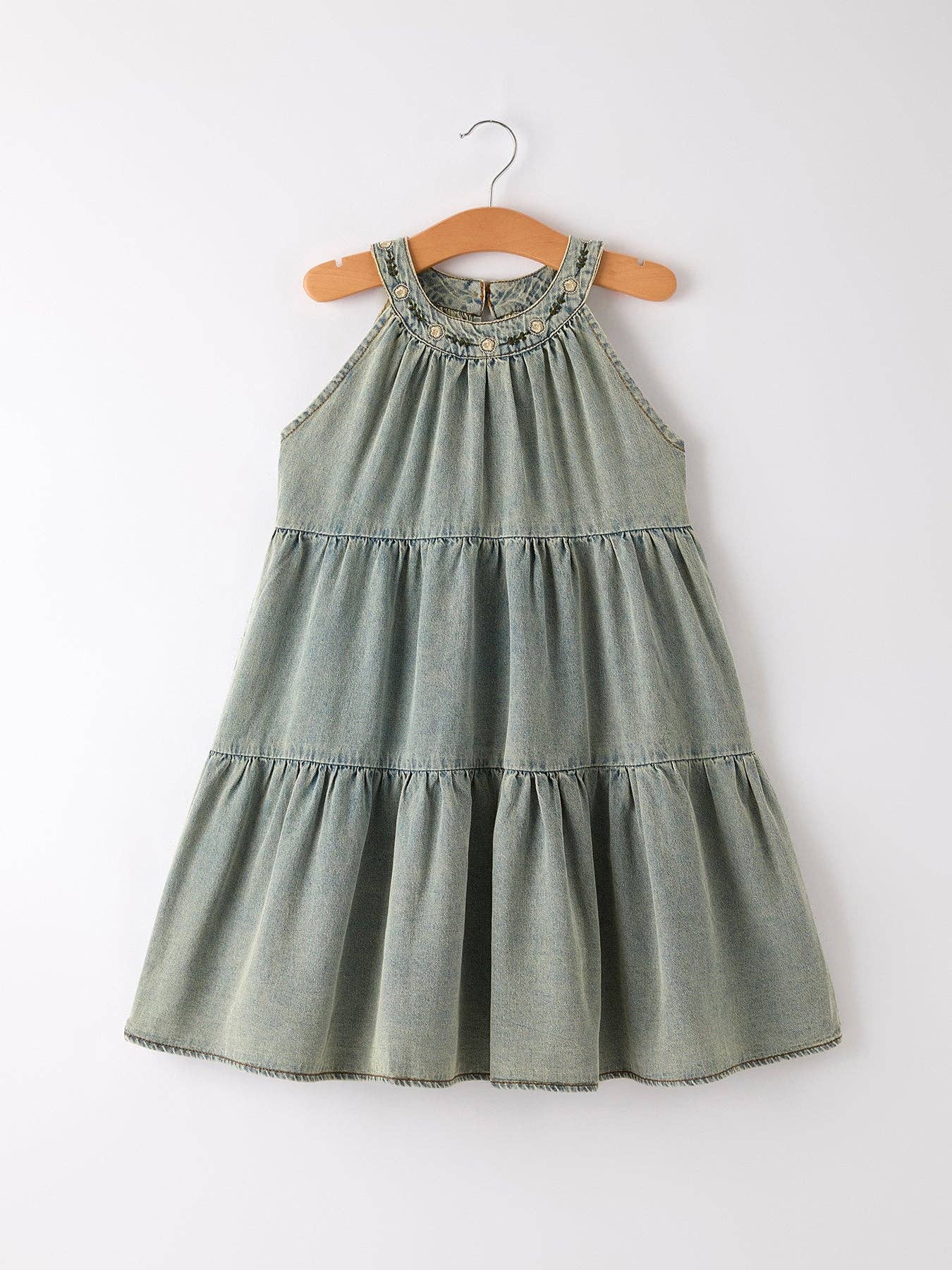 Summer Girls Embroidered Denim Sleeveless Dress