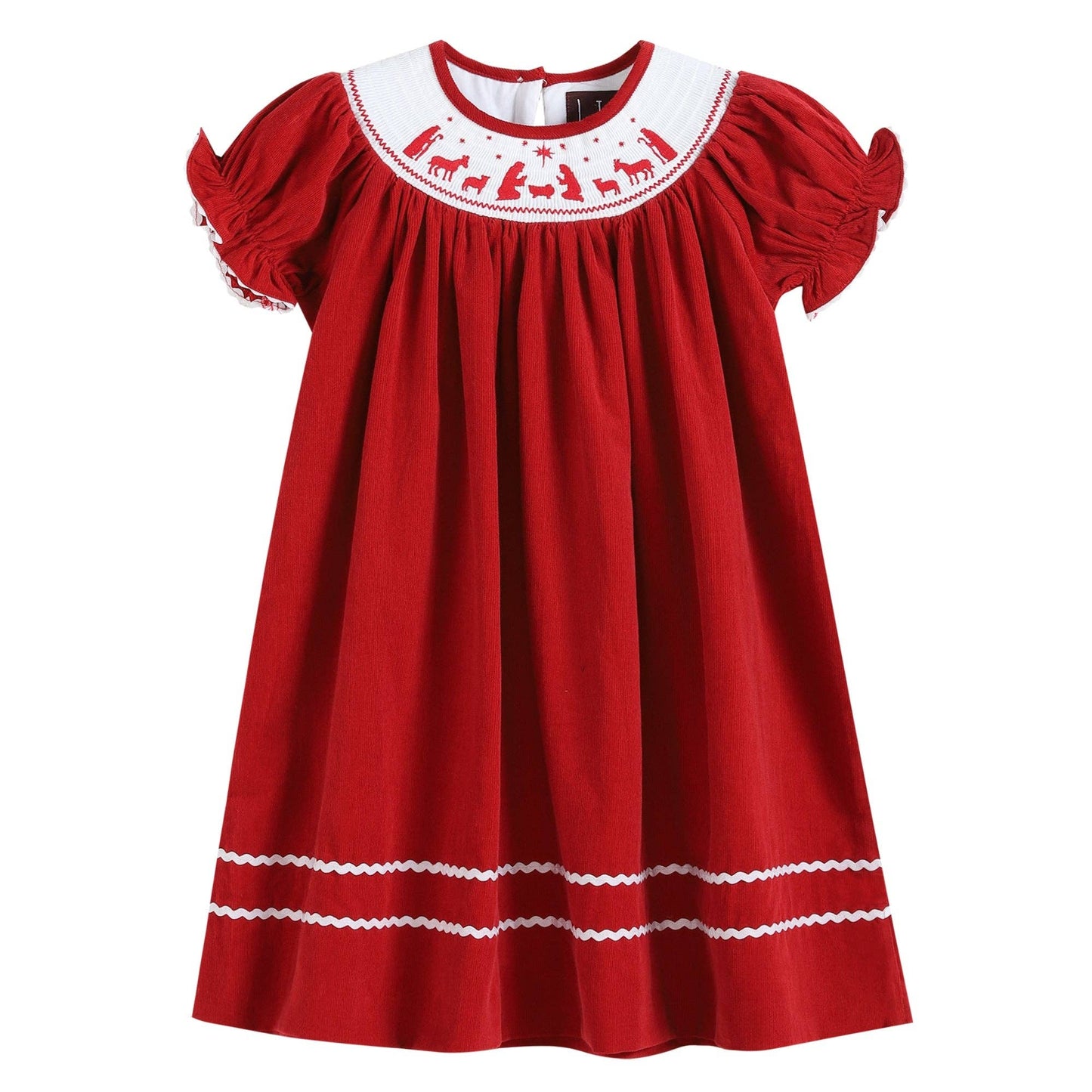 Red Velvet Christmas Nativity Smocked Bishop Dress