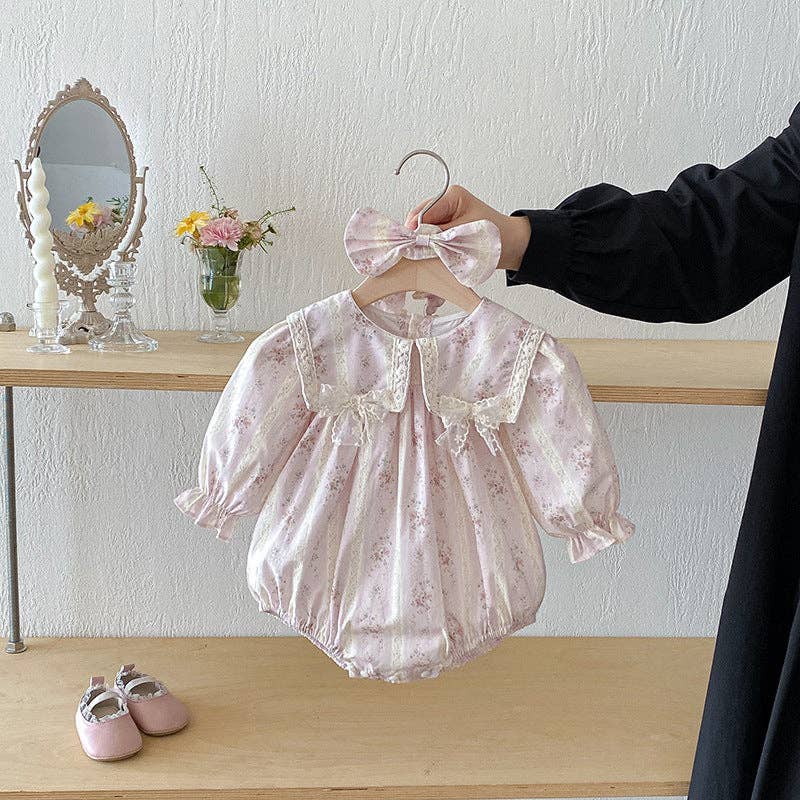 Sweet Ruffled Long-Sleeved Romper and Dress Matching Headband