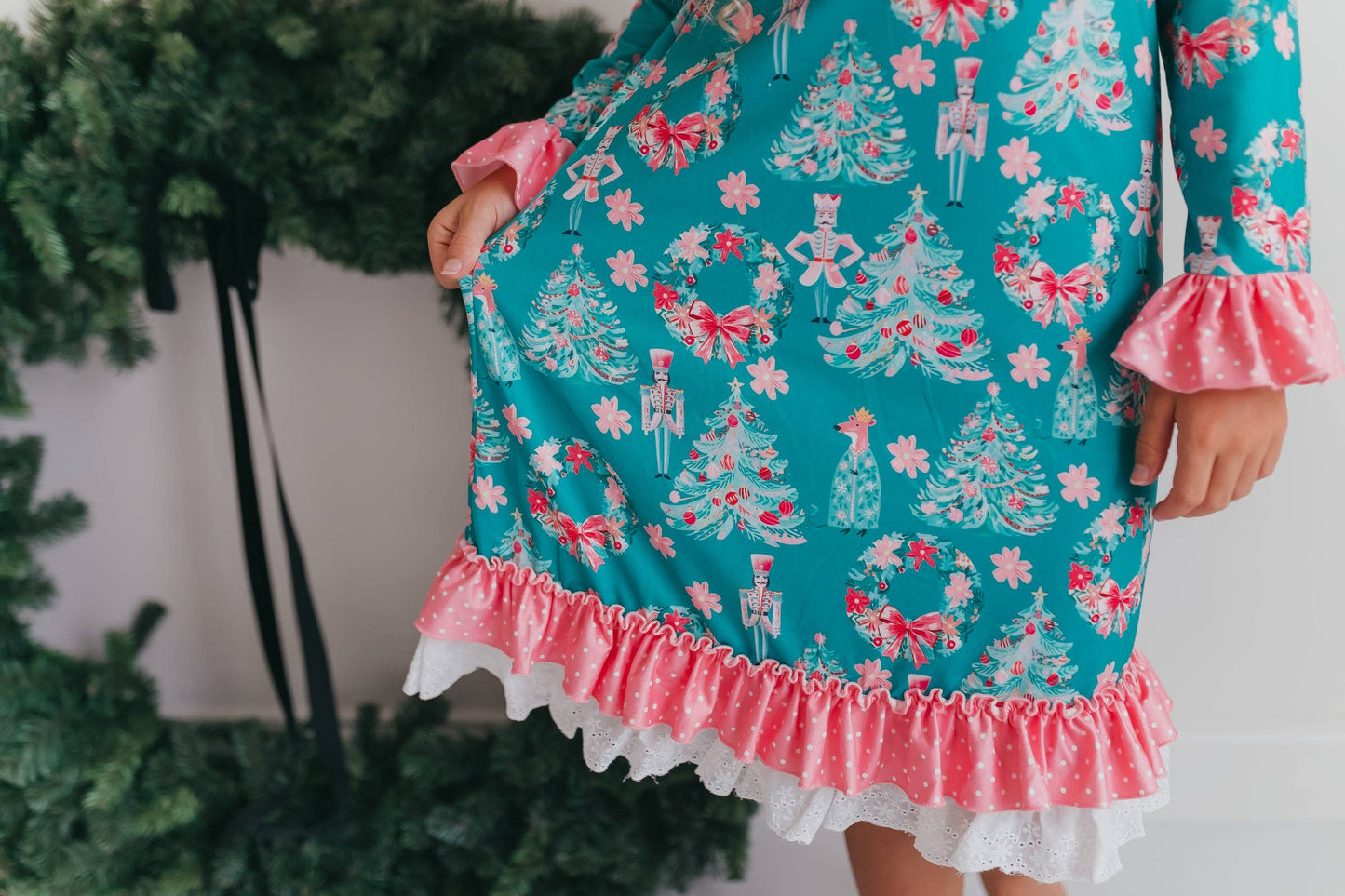 Kids Pink Teal Christmas Holiday Nutcracker Lace Lounge Gown