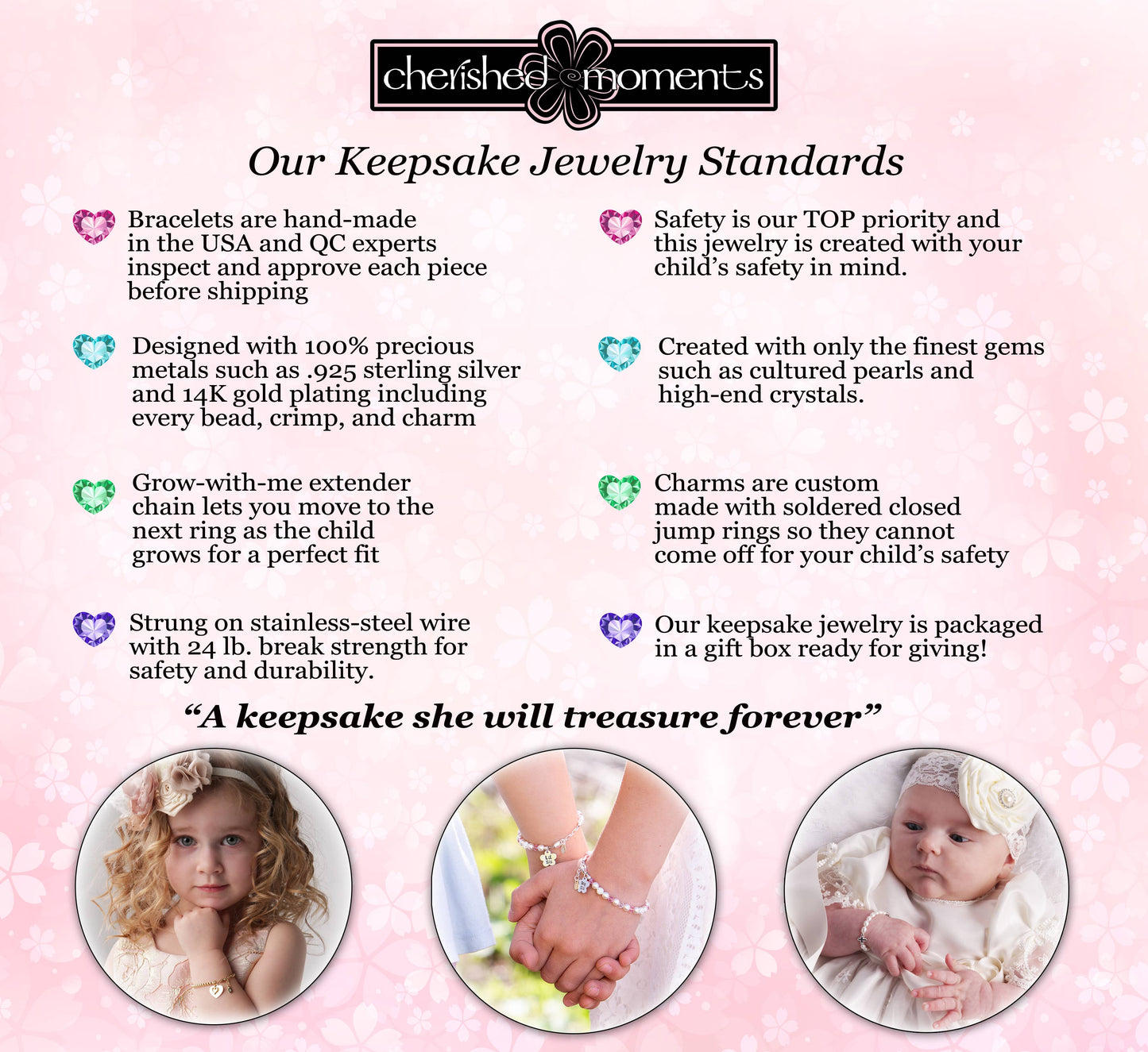 14K Gold-Plated Pink Pearl Baby Heart Bracelet Kids Jewelry