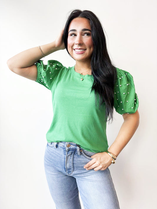 Green Pearl Sleeve Top