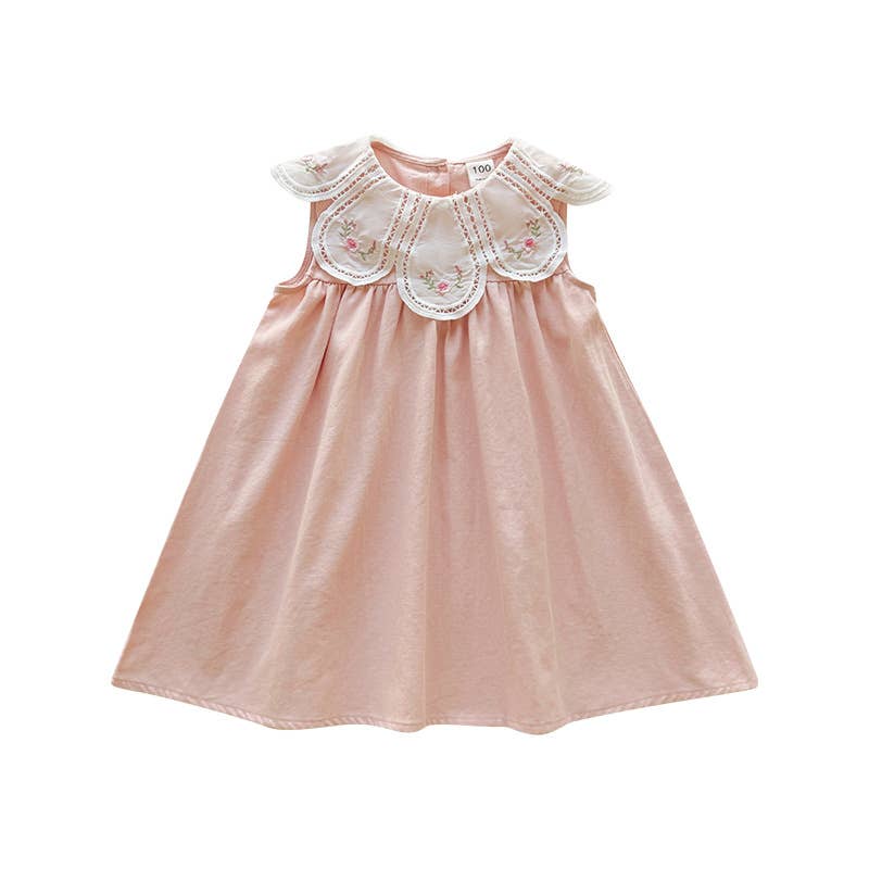 Girls Embroidered Collar Puff Sleeve Princess Dress