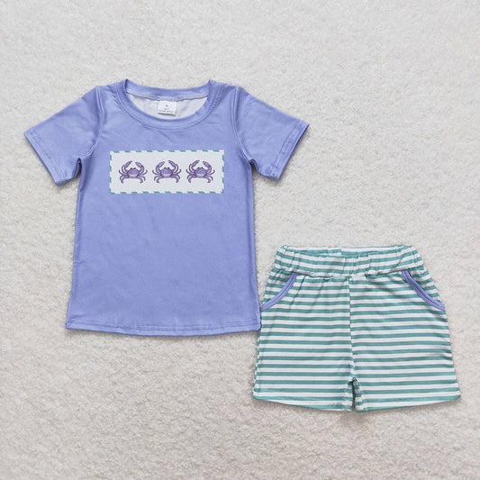 Baby Boys Blue Crabs Shirt Green Stripes Shorts Clothes Sets