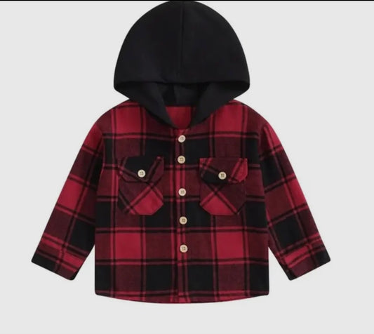 Steve Plaid Button Top w/ Hood