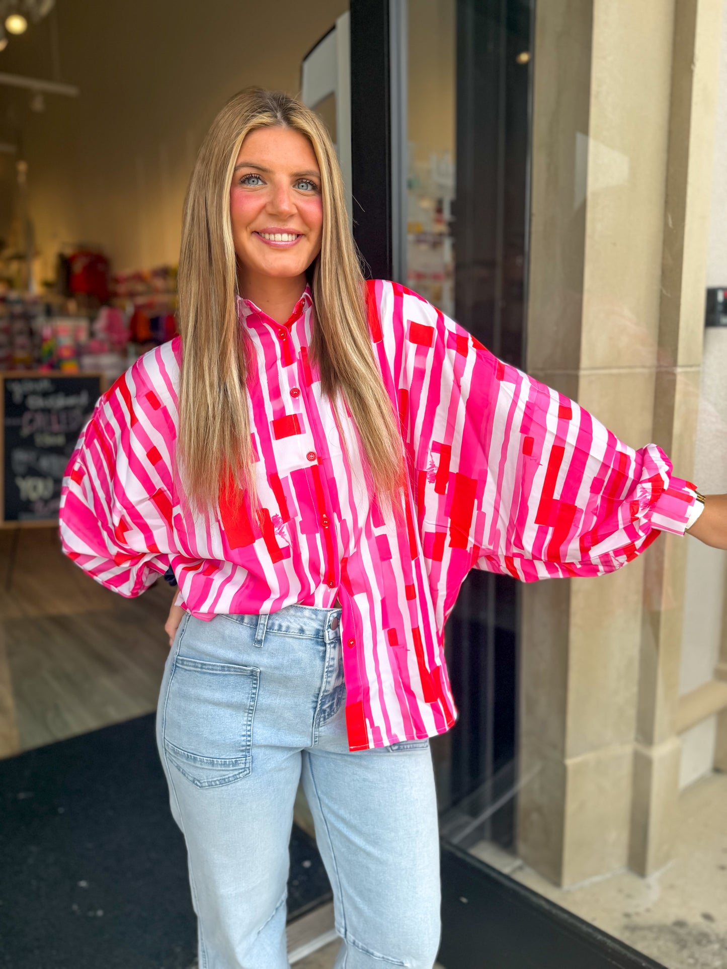 Hot Pink abstract button up