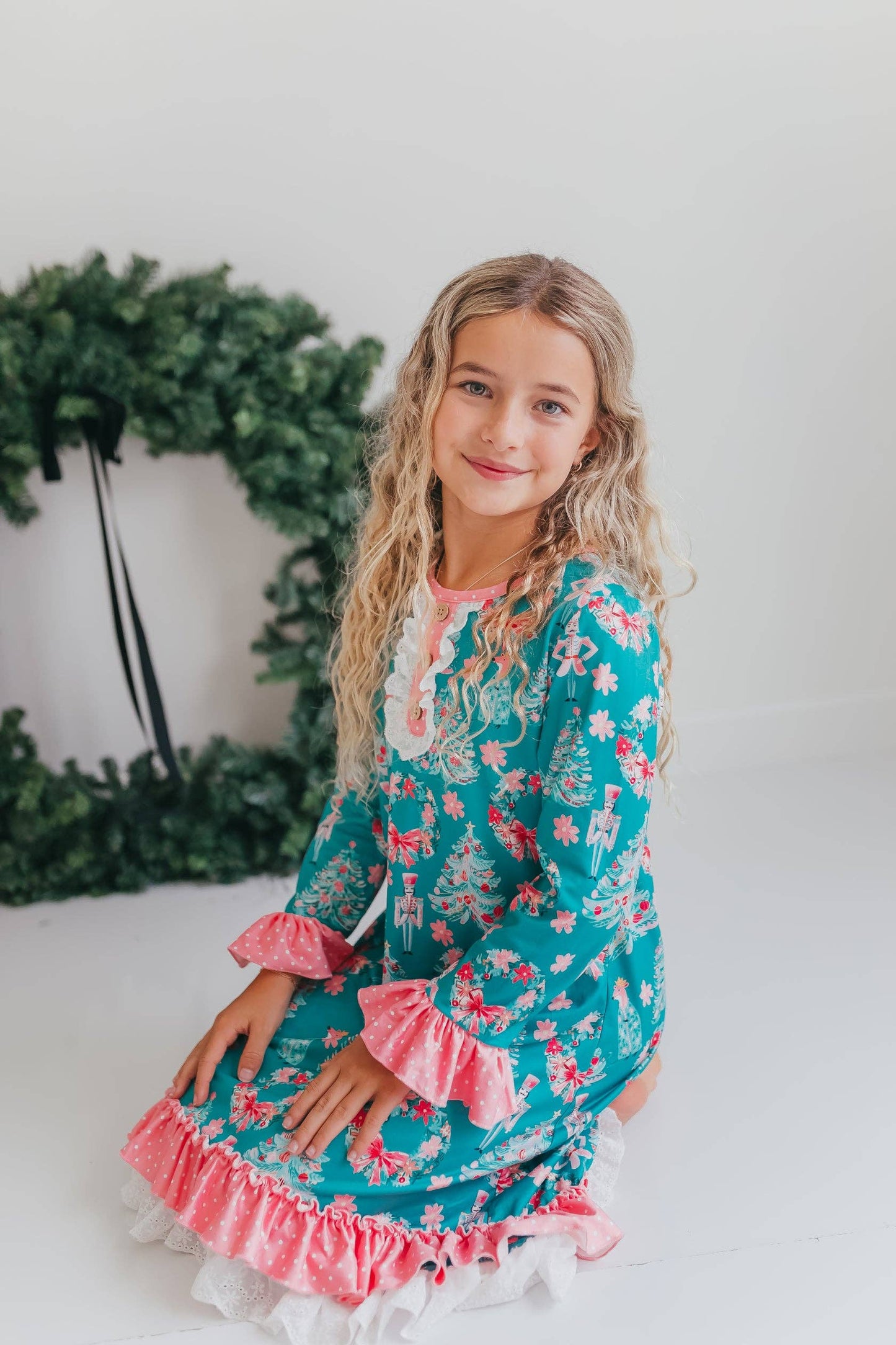 Kids Pink Teal Christmas Holiday Nutcracker Lace Lounge Gown