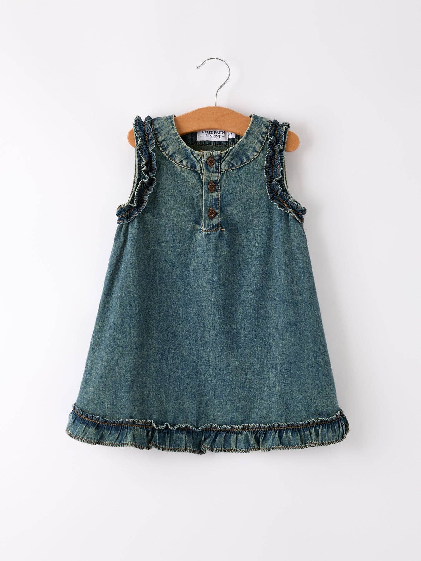 （Pre-order）Vintage Denim Ruffle Girls Dress