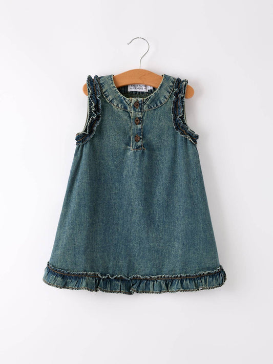（Pre-order）Vintage Denim Ruffle Girls Dress