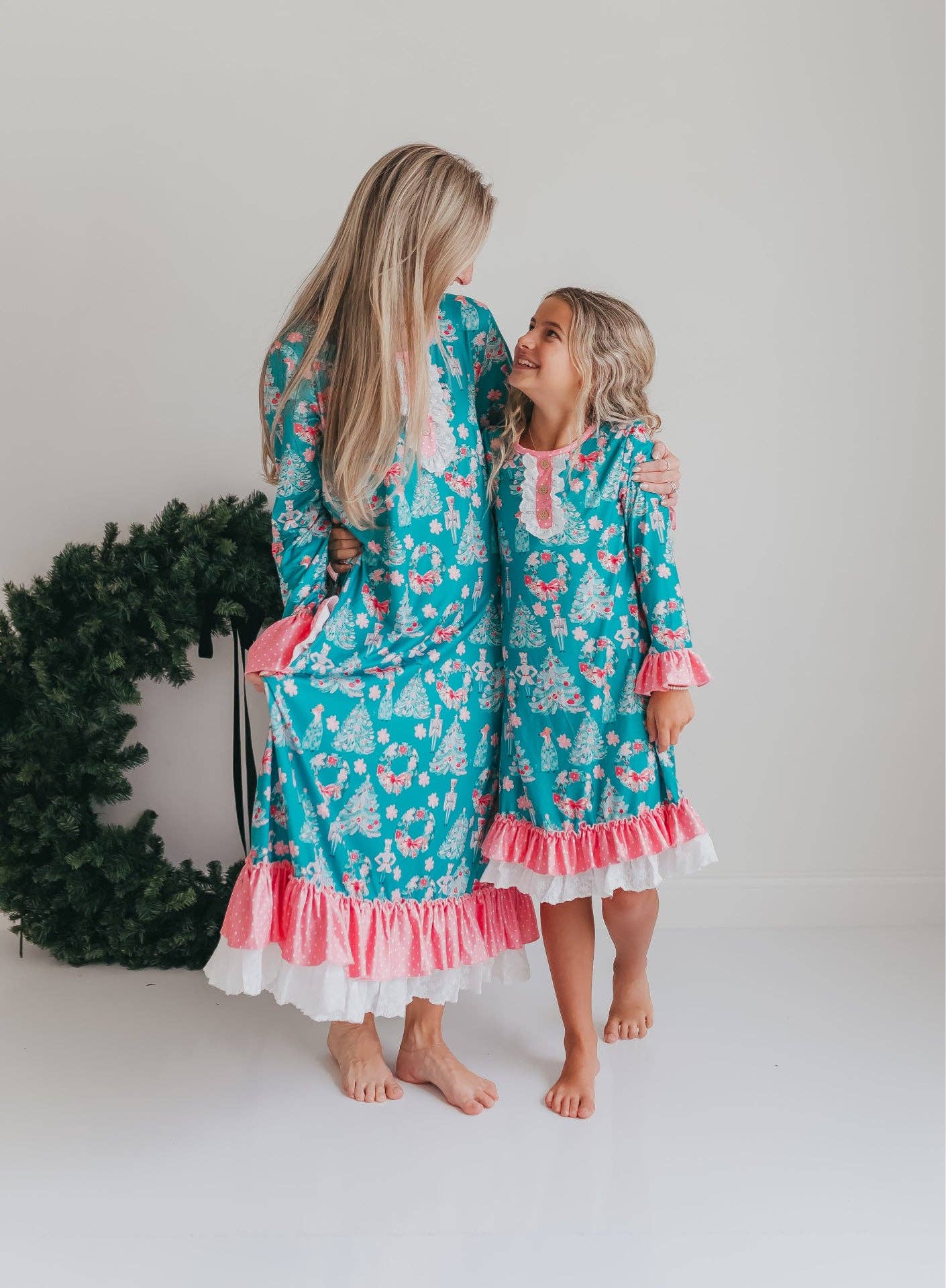 Kids Pink Teal Christmas Holiday Nutcracker Lace Lounge Gown