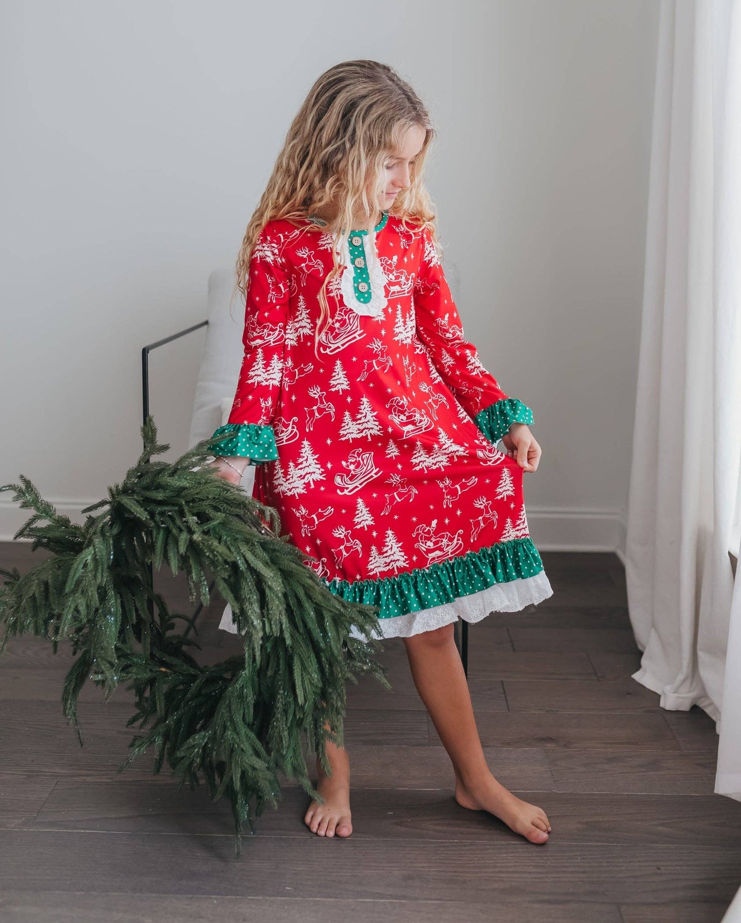 Kids Santa Sled Polka Dot Christmas Ruffle Lounge Play Gown