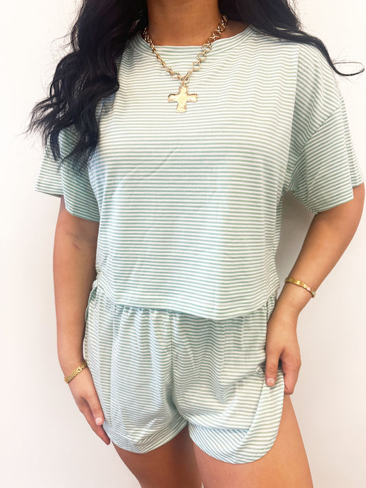 Green and White Striped Set