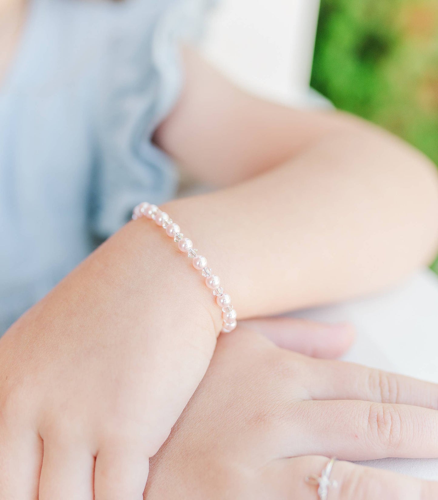 Sterling Silver Pink Pearl Cross Baby Bracelet Kids Jewelry