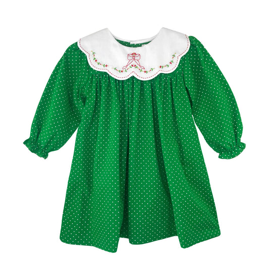 Green Dot Holiday Dress with Novelty Collar