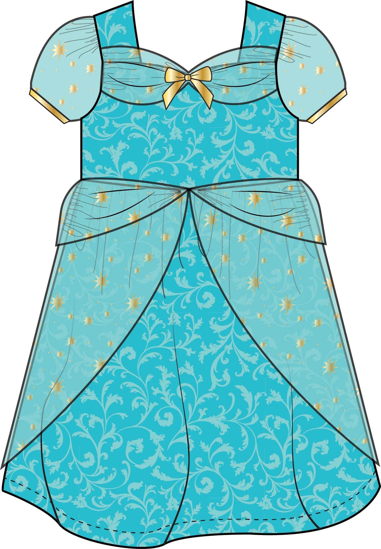 SoftSnooze™ Girls Teal Golden Princess Puff Sleeve Dress-Up Nightgown