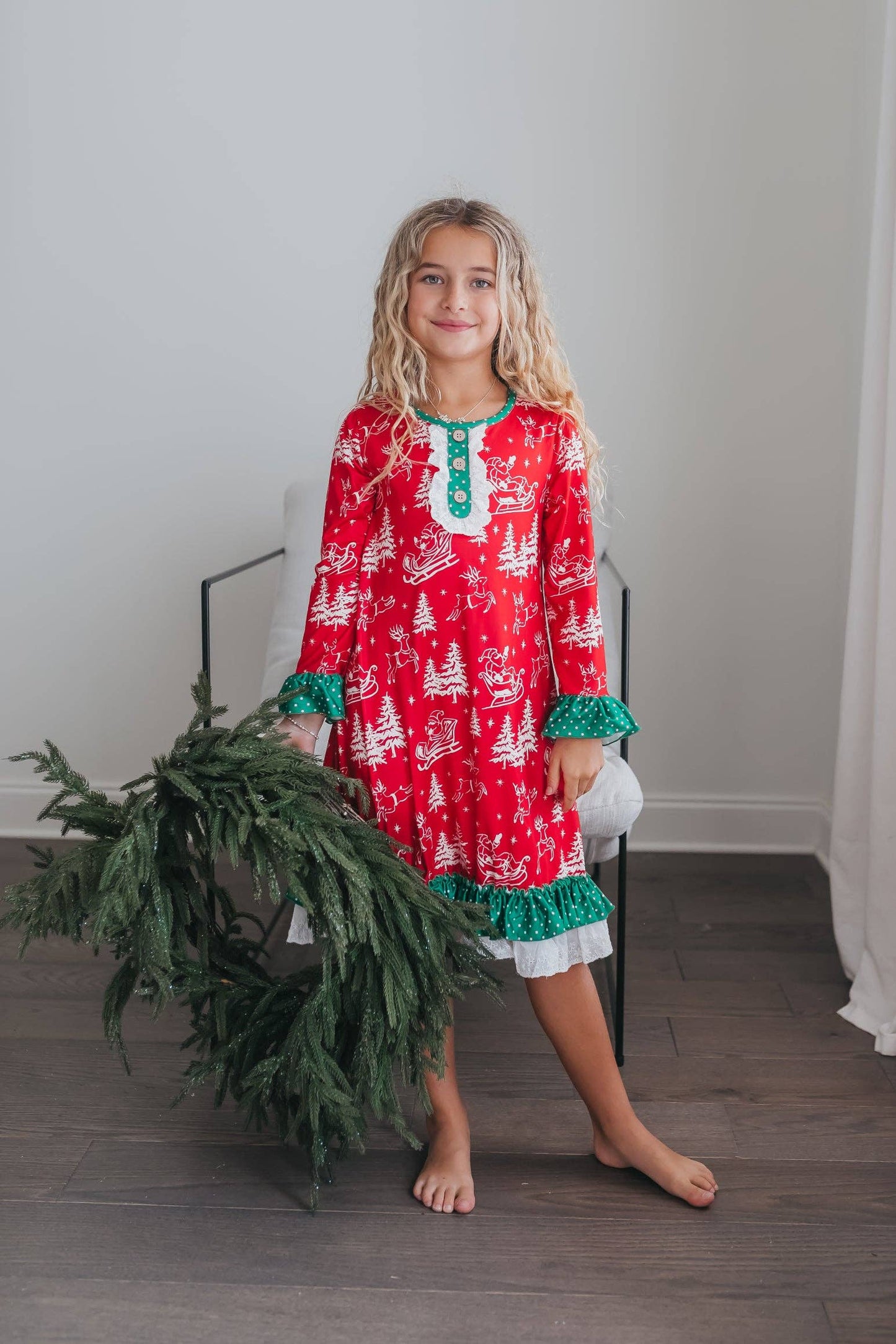Kids Santa Sled Polka Dot Christmas Ruffle Lounge Play Gown