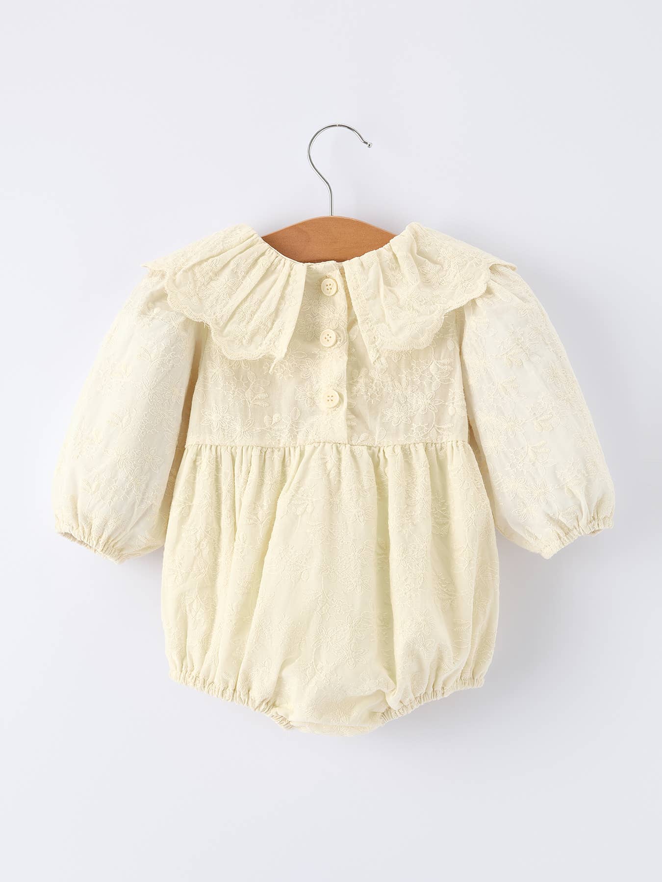 Long-Sleeved Embroidered Baby Doll Collar Romper
