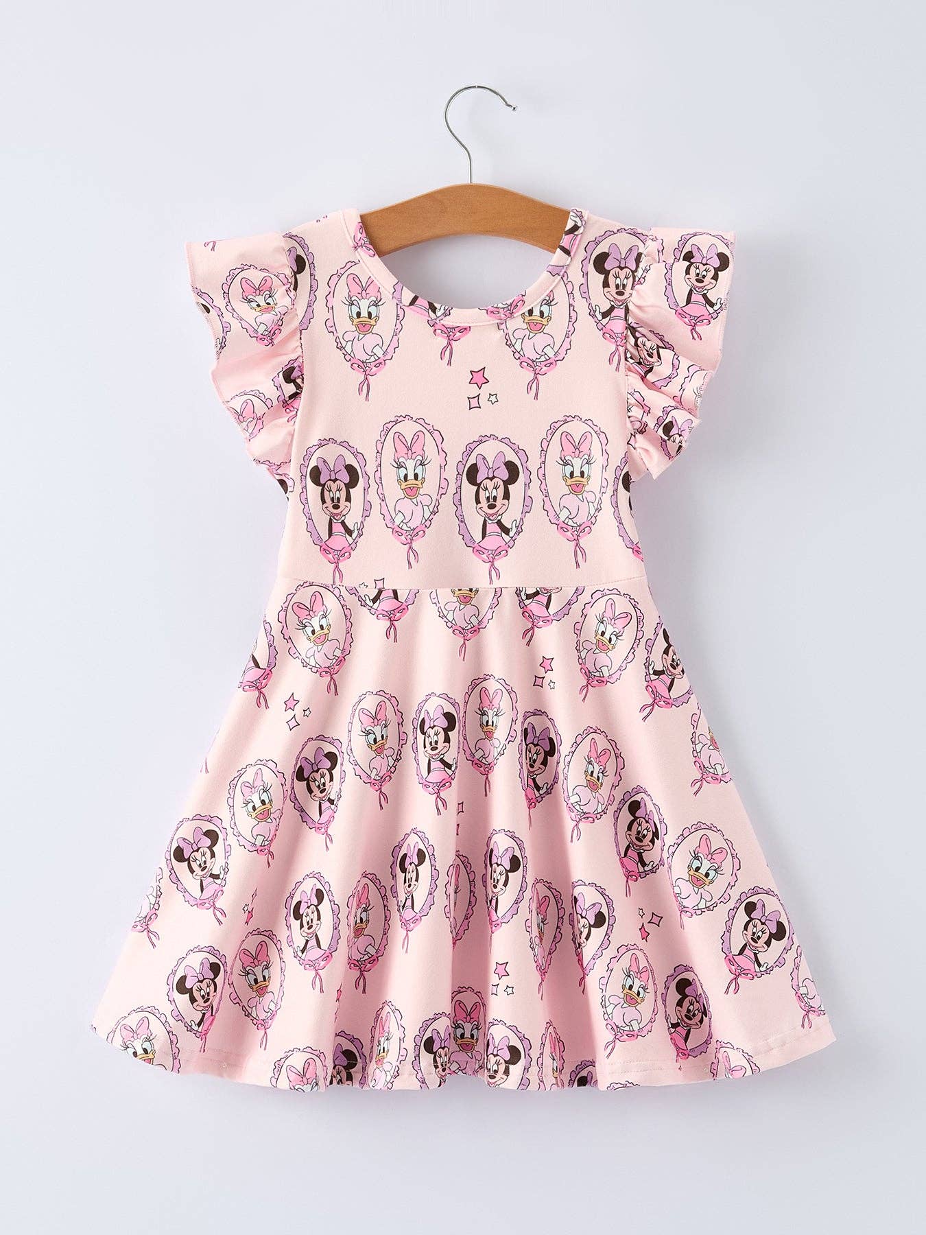 Pink Character Mirror Bow Print Girls' Dress