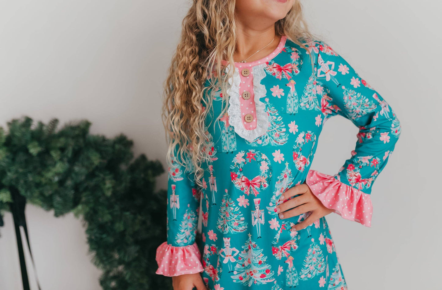 Kids Pink Teal Christmas Holiday Nutcracker Lace Lounge Gown