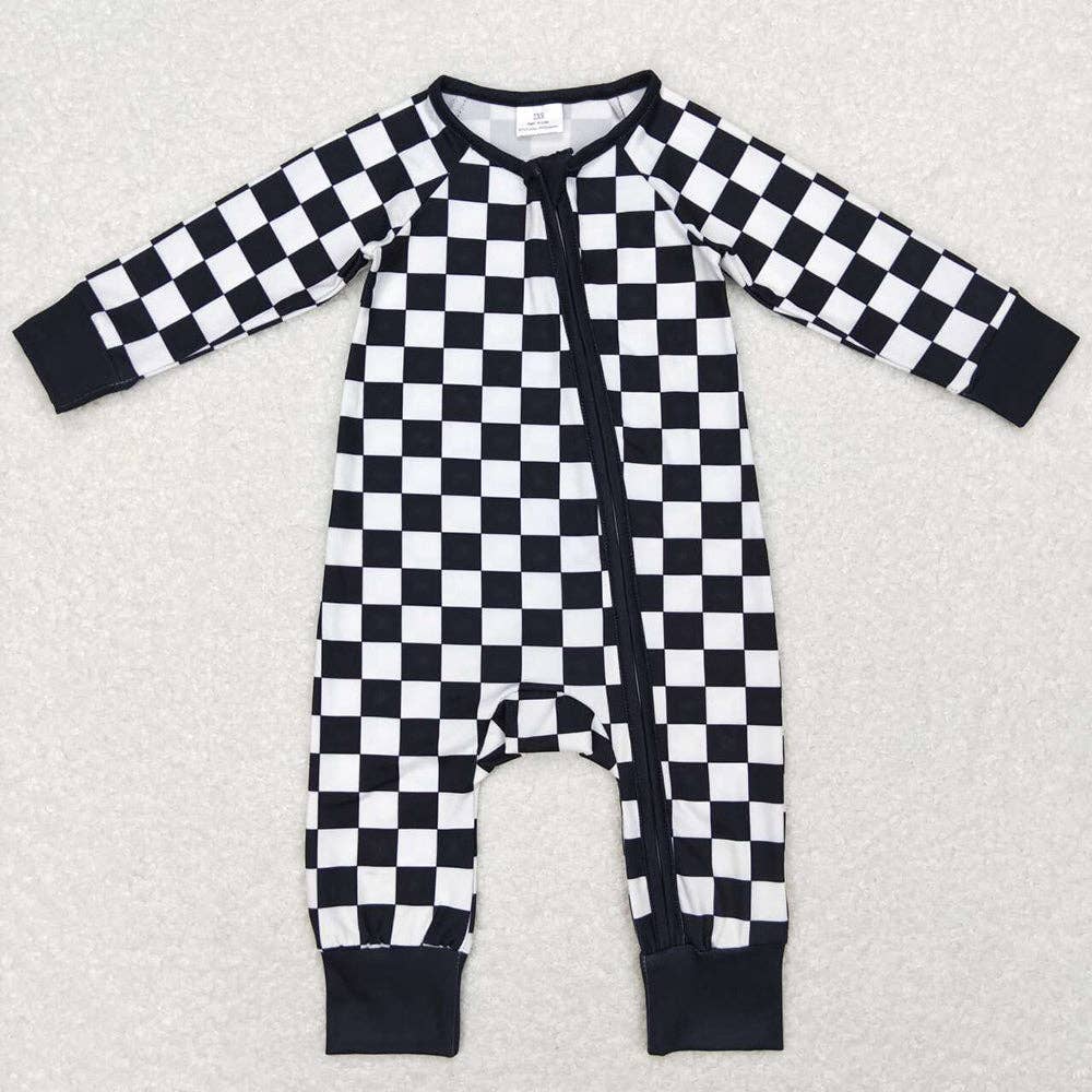 Baby Infant Kids Boys Girls Checkered Long Sleeve Zip Sleepe