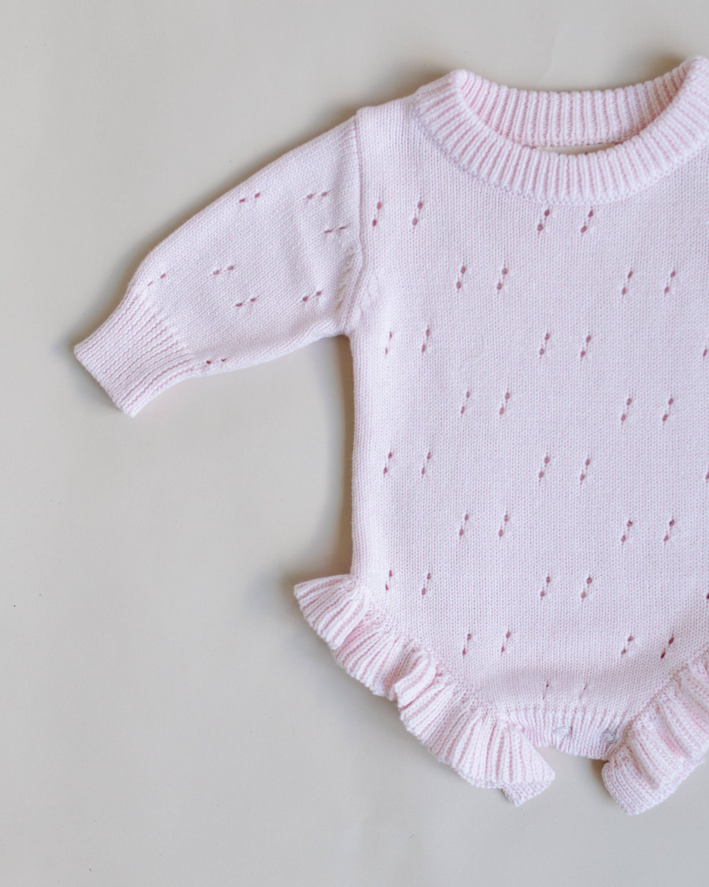 Pointelle Frill Knit Romper - Blush