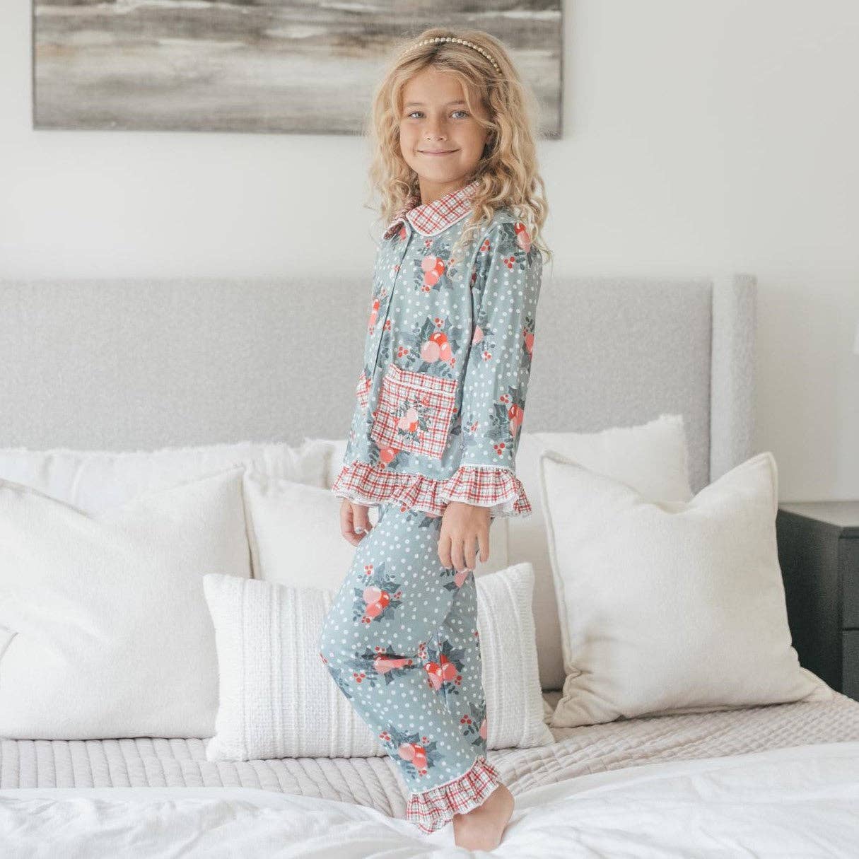 Kids Holly Berry Pocket Button Christmas Lounge Play Set