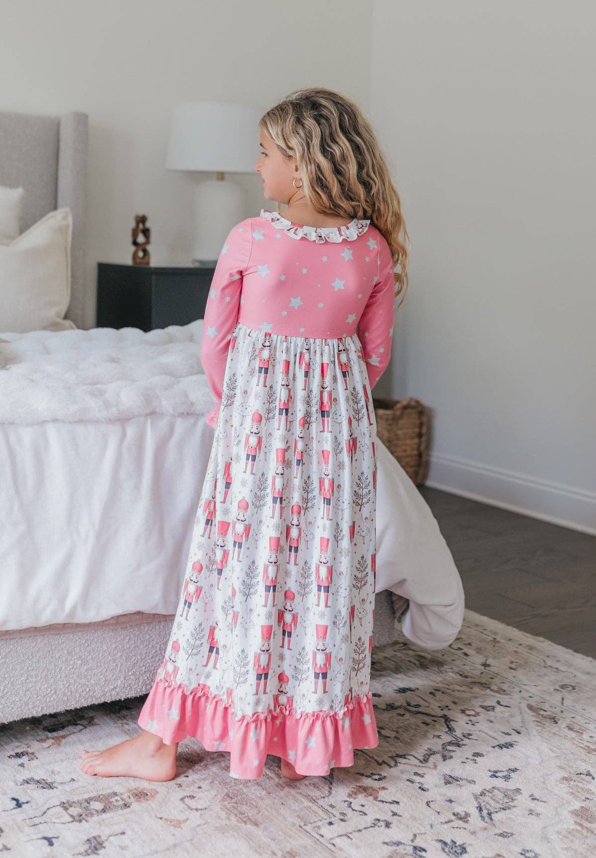 Girls Pink Star Nutcracker Christmas Holiday Lounge Gown