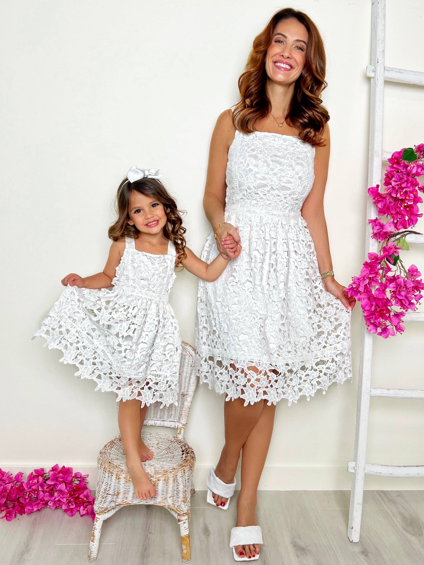 Mommy And Me Lovely In White Eyelet Lace Dress