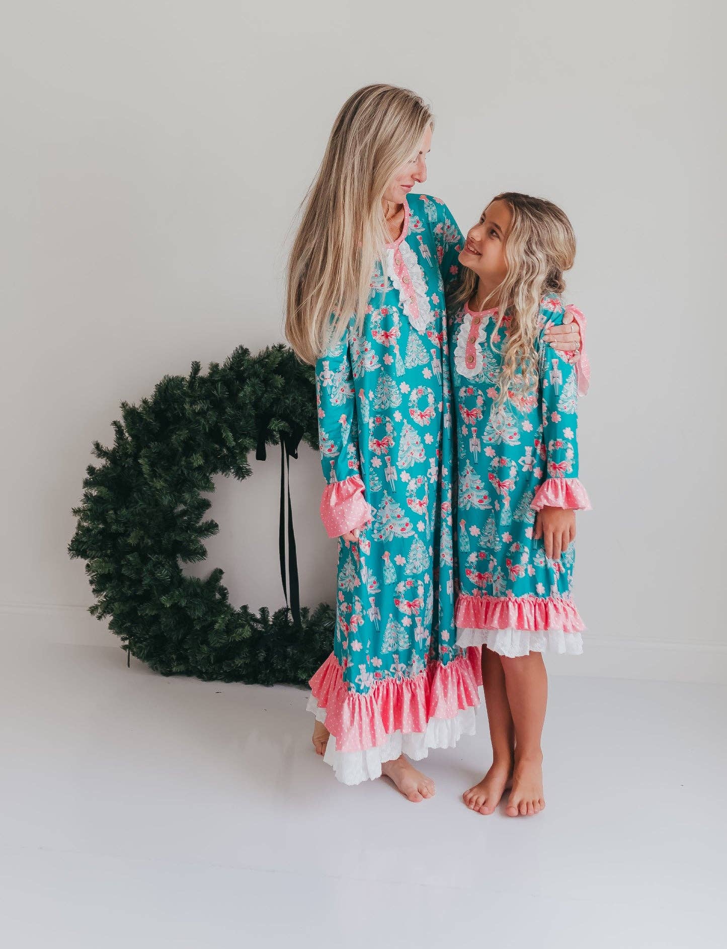 Kids Pink Teal Christmas Holiday Nutcracker Lace Lounge Gown
